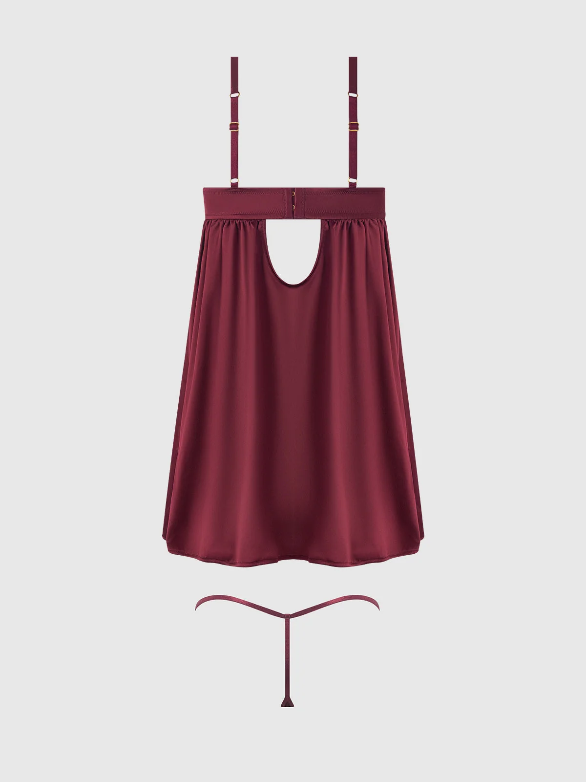 Petra Satin & Mesh Unlined Corset Cup Babydoll Set in Burgundy