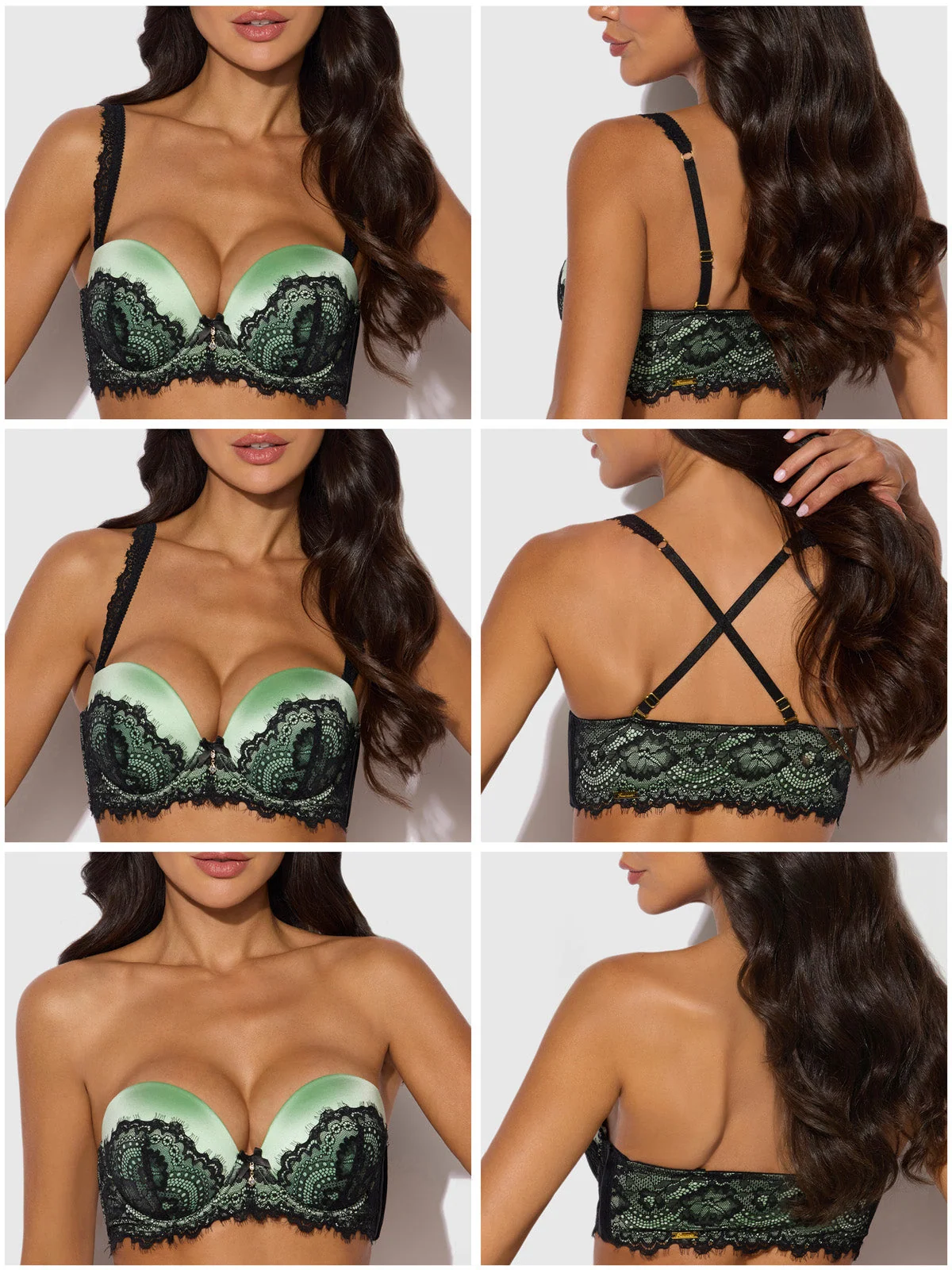 Lexi Lace Strapless Push Up Bra in Regal Mint and Black