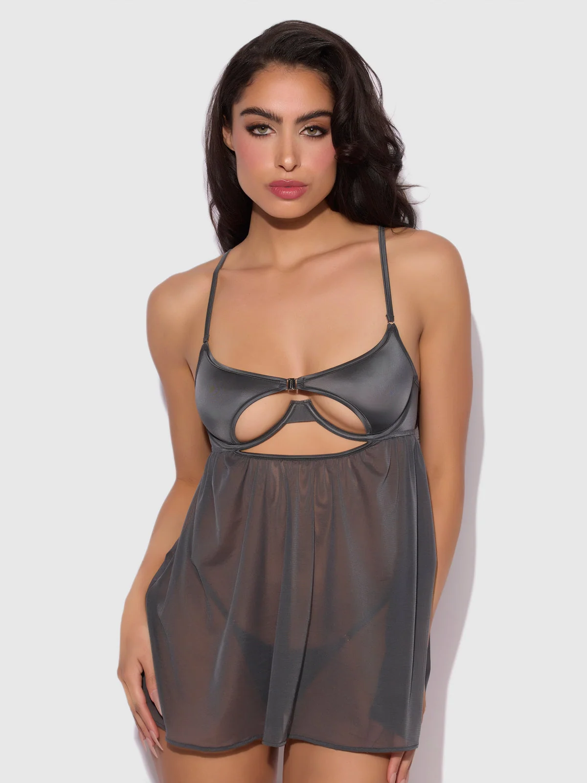Neev Oil Slick Openable Cup Underwire Babydoll in Graphite