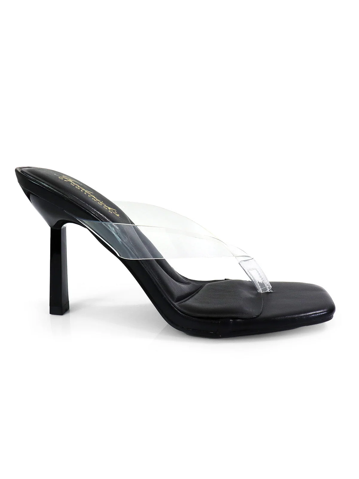 Annabelle Thong Sandal in Black with Clear Straps