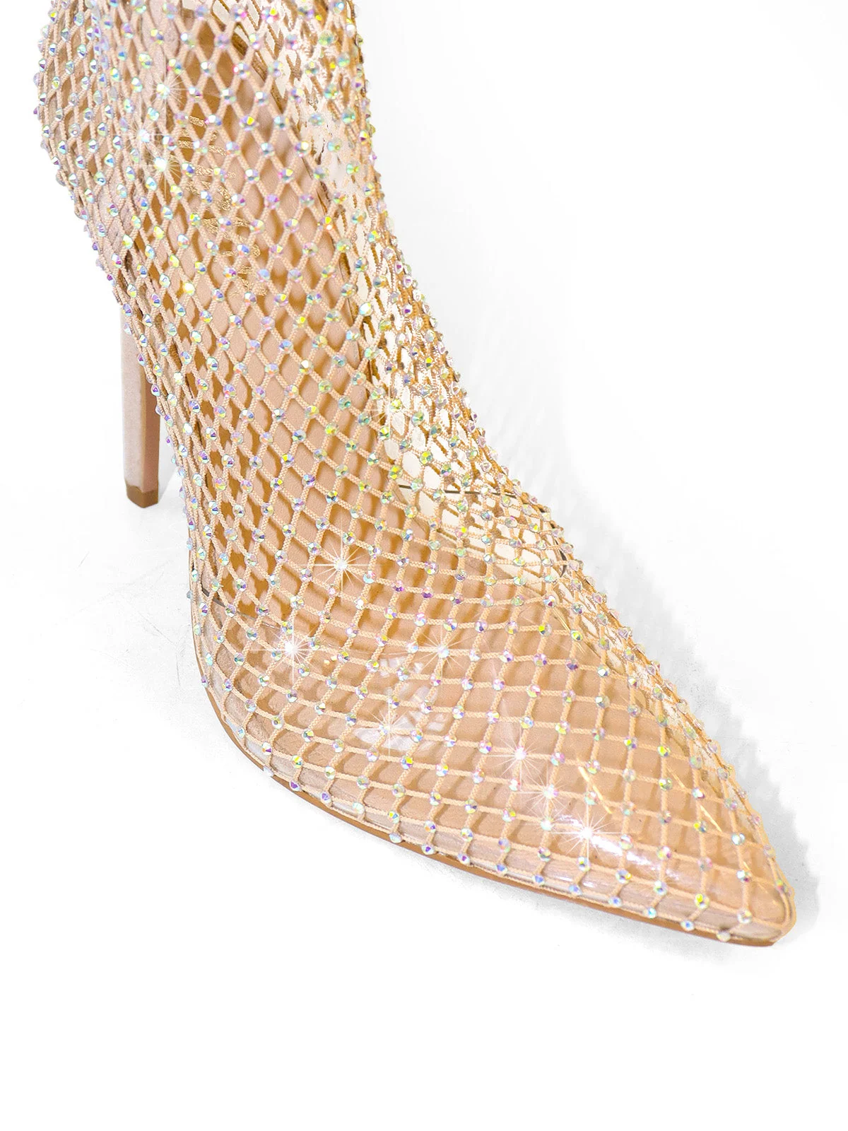 Sebrina Over The Knee Rhinestone Boots in Nude