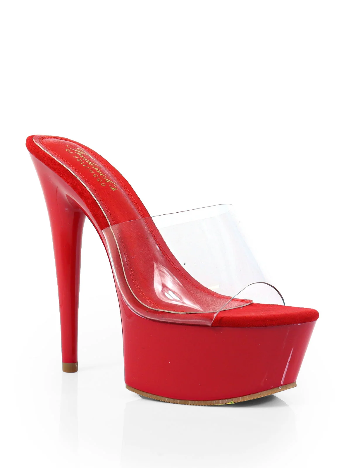 Candy High Platform Heels in Red with Clear Strap