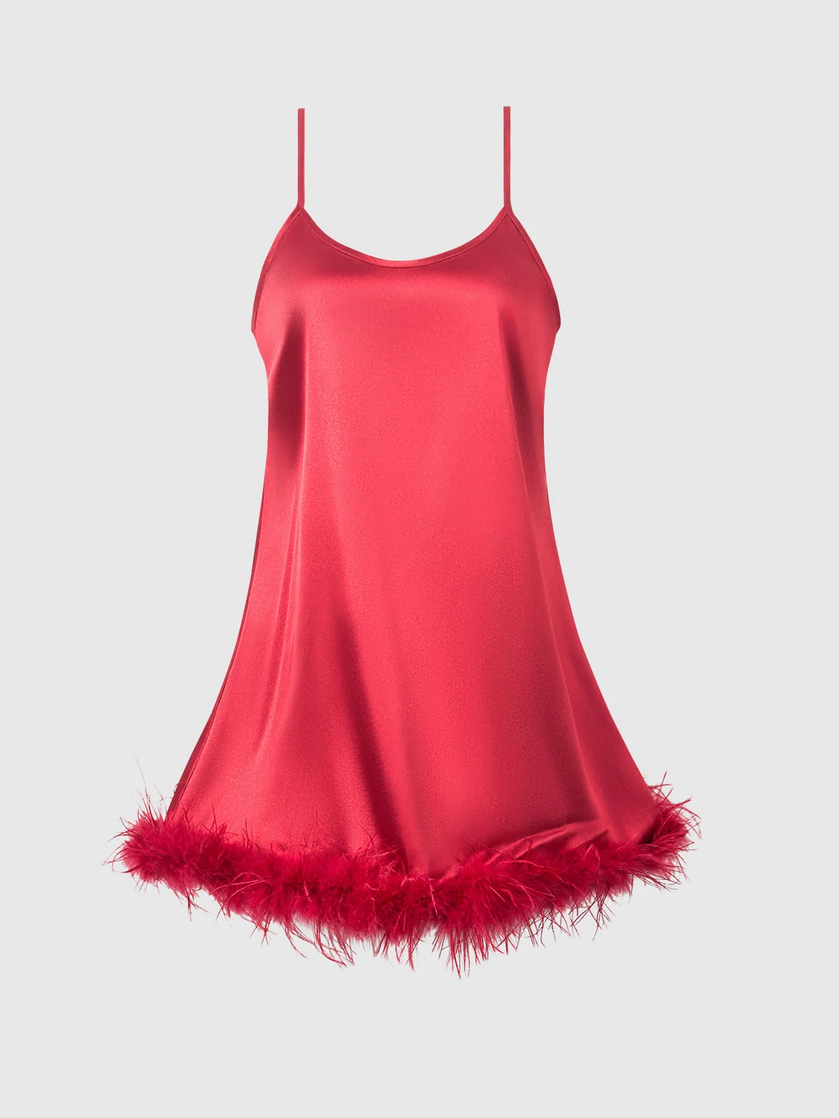 Scarlett Satin and Feather Sleep Slip in Crimson Red
