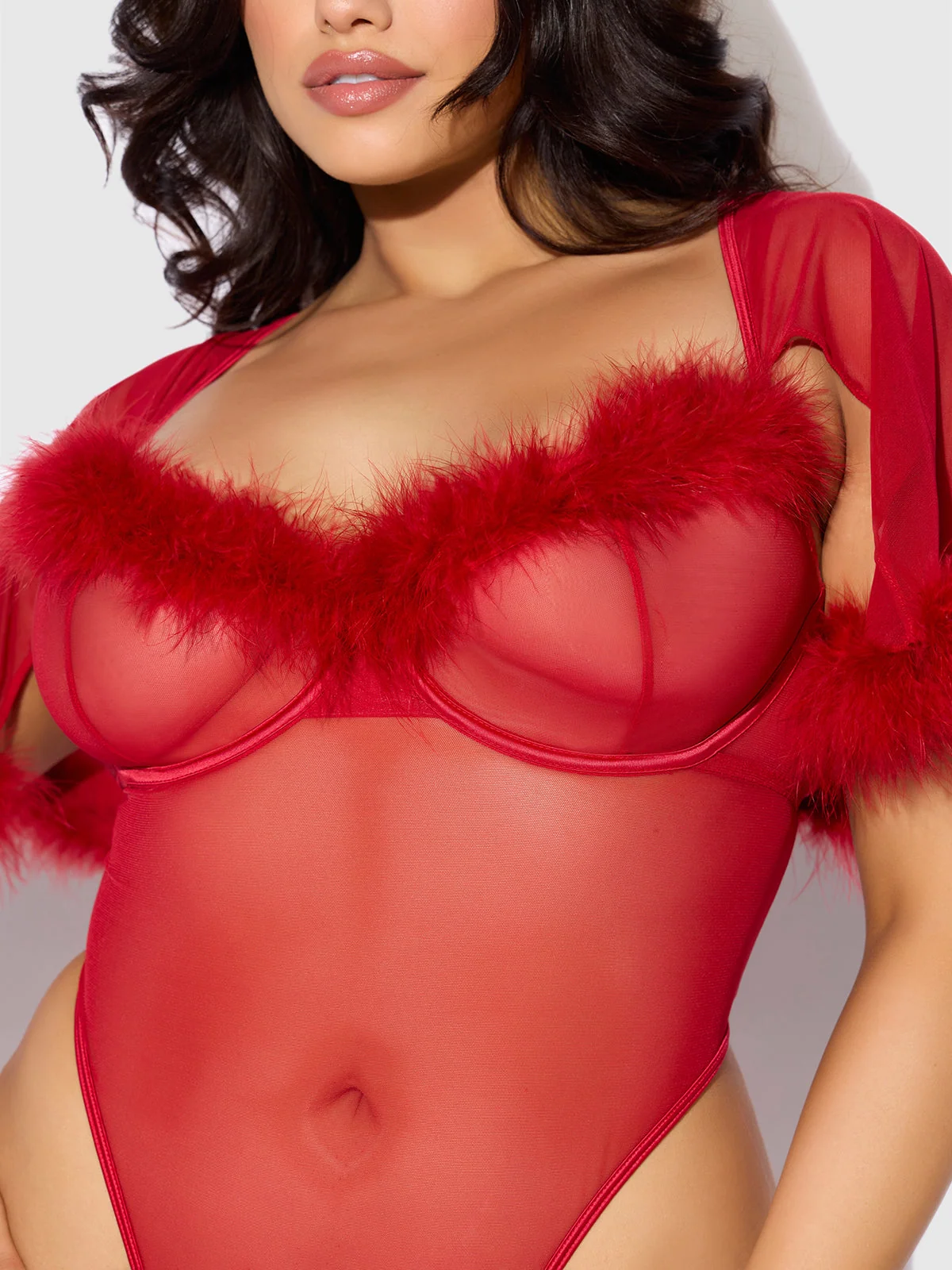 Scarlett Bell Sleeved Marabou 深红色连体衣
