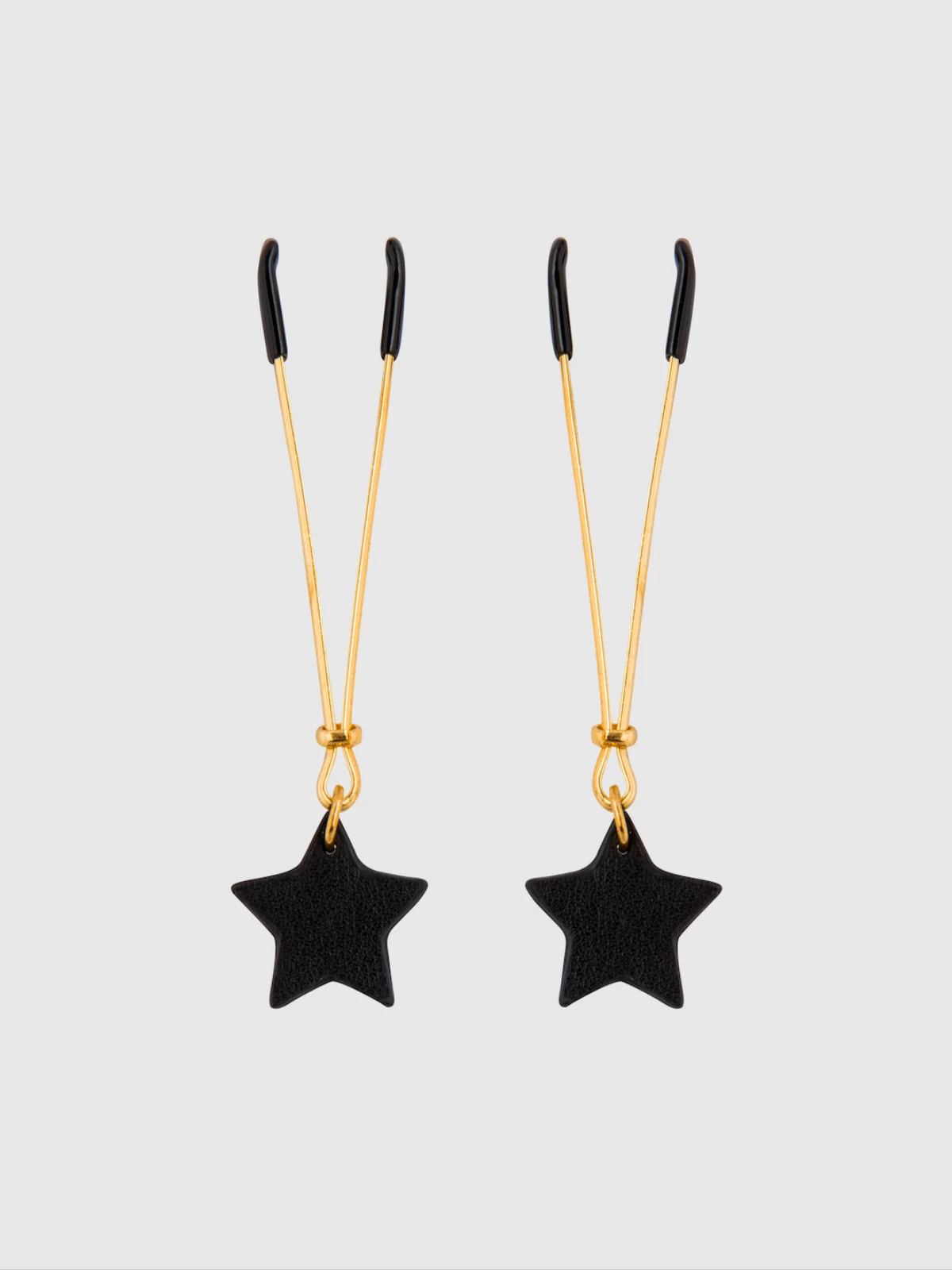 Star Nipple Clamps with Leather-Like Charms in Gold
