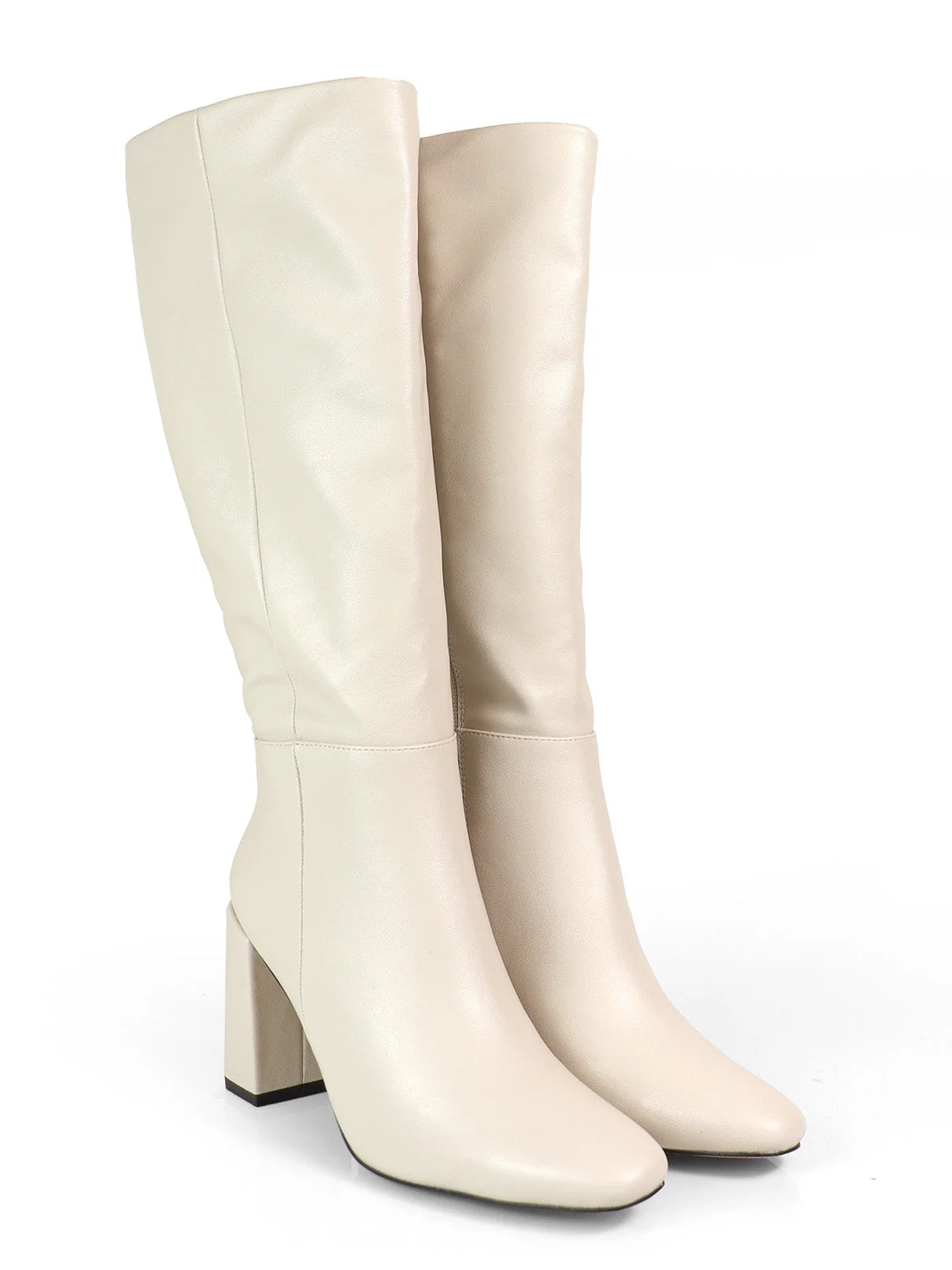 Paola Knee High Boots in Bone with Chunky Heel