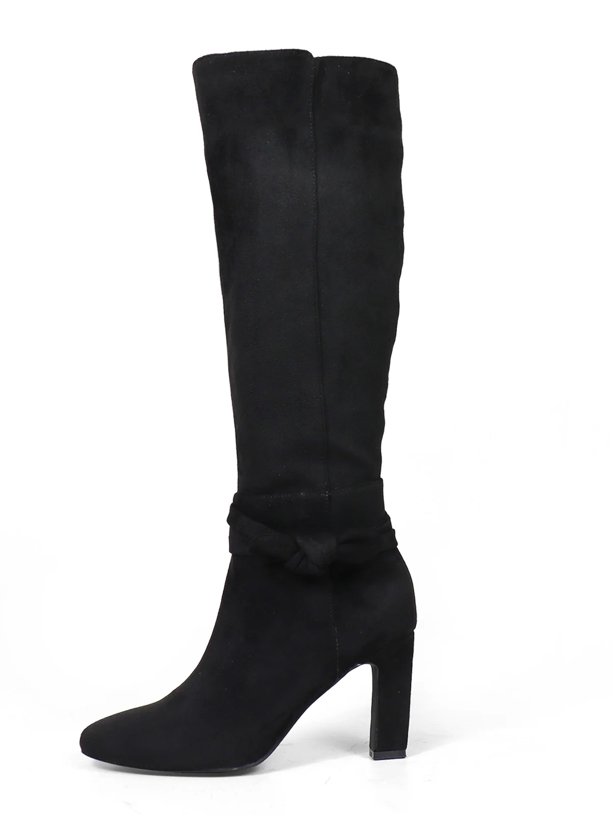 Janeth Suede Ankle Knot Chunky Heel Boots in Black