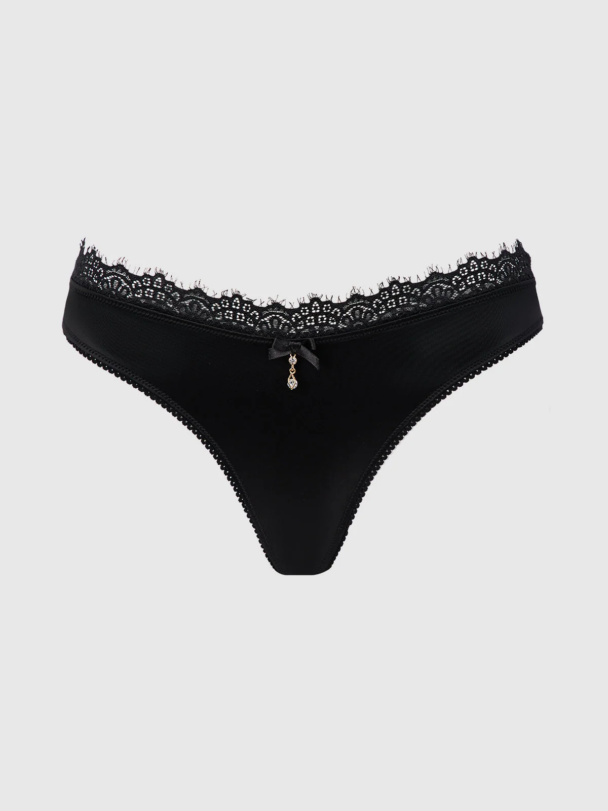 Lexi Liquid Satin and Lace 黑色丁字裤