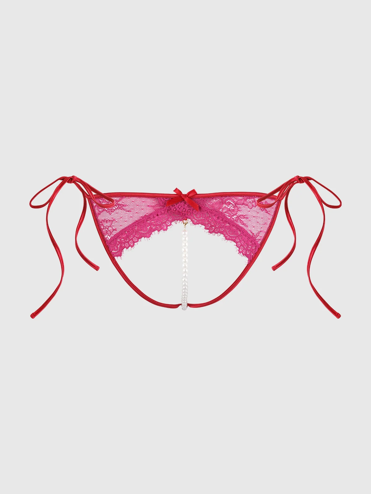 Rosalind Lace Crotchless Pearl Tie Side Bikini