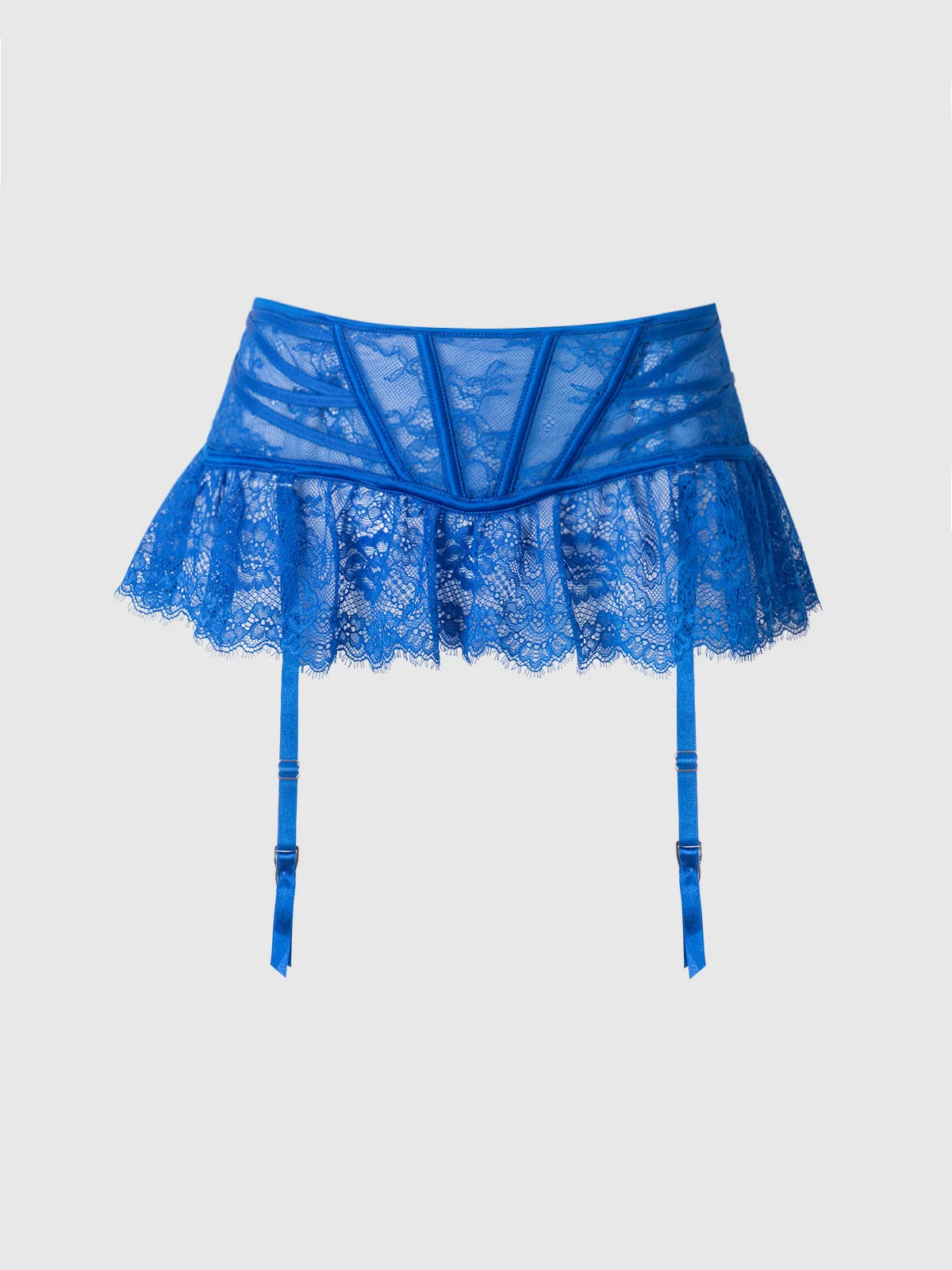 Adelaide Satin & Lace Garter Belt in Cobalt Blue