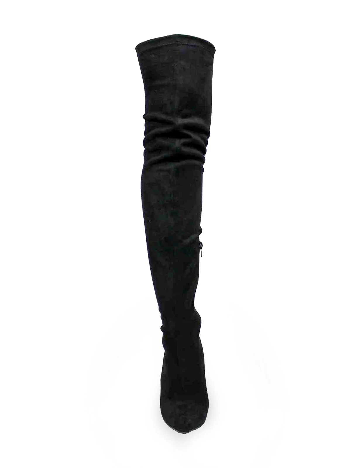 Gisele Stretchy Over-the-Knee Heeled Boots in Black Suede