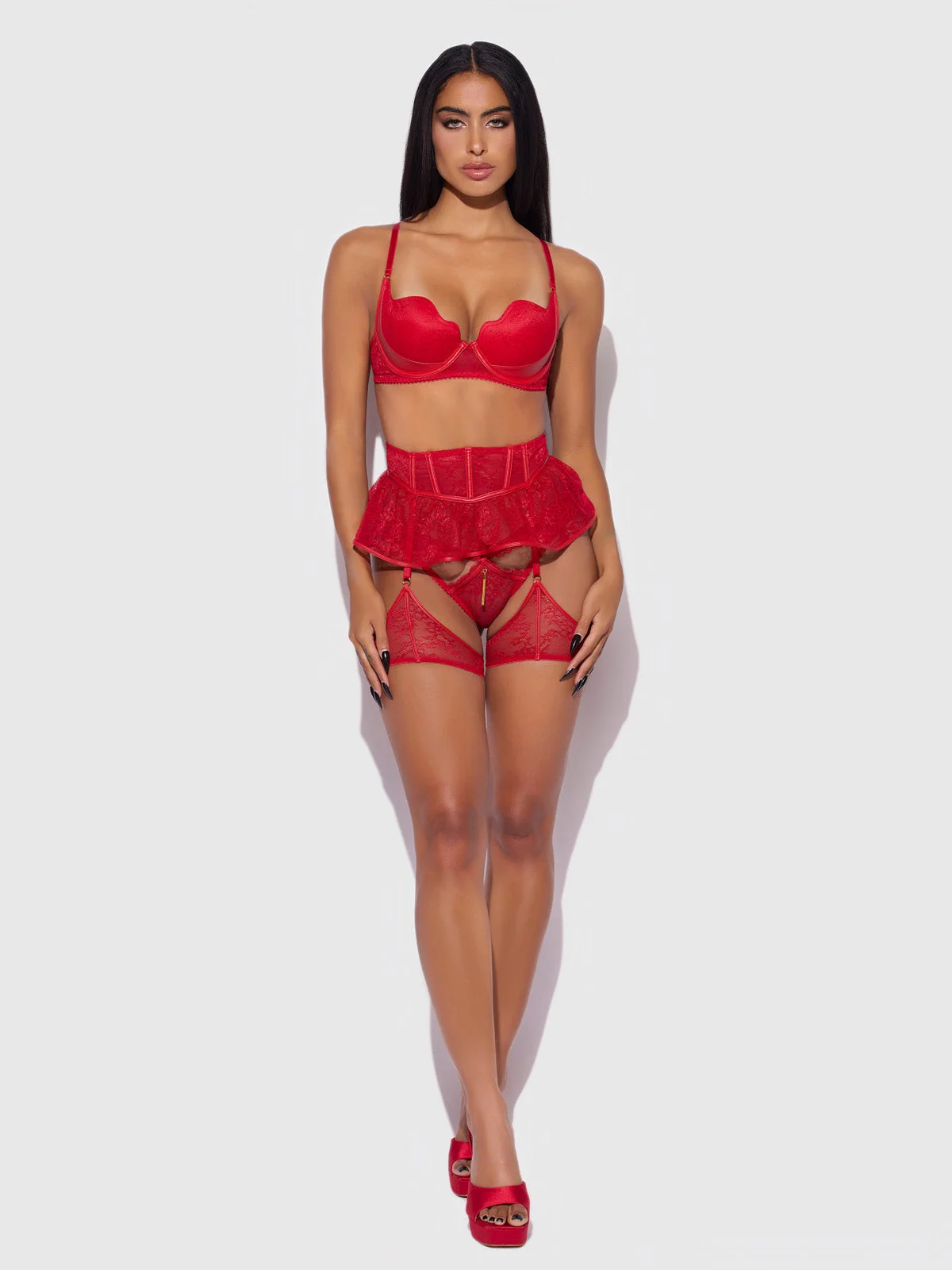 Chiara Lace & Faux Leather Skirted & Thigh Gartered Belt