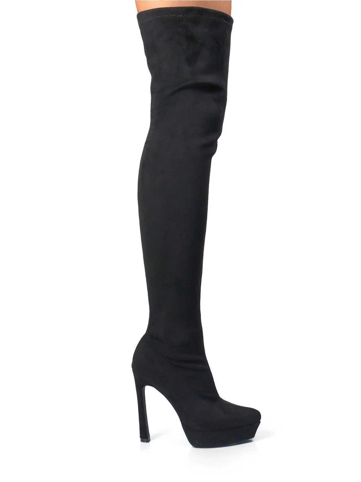 Jadore Stretchy Thigh High Boots in Black Suede