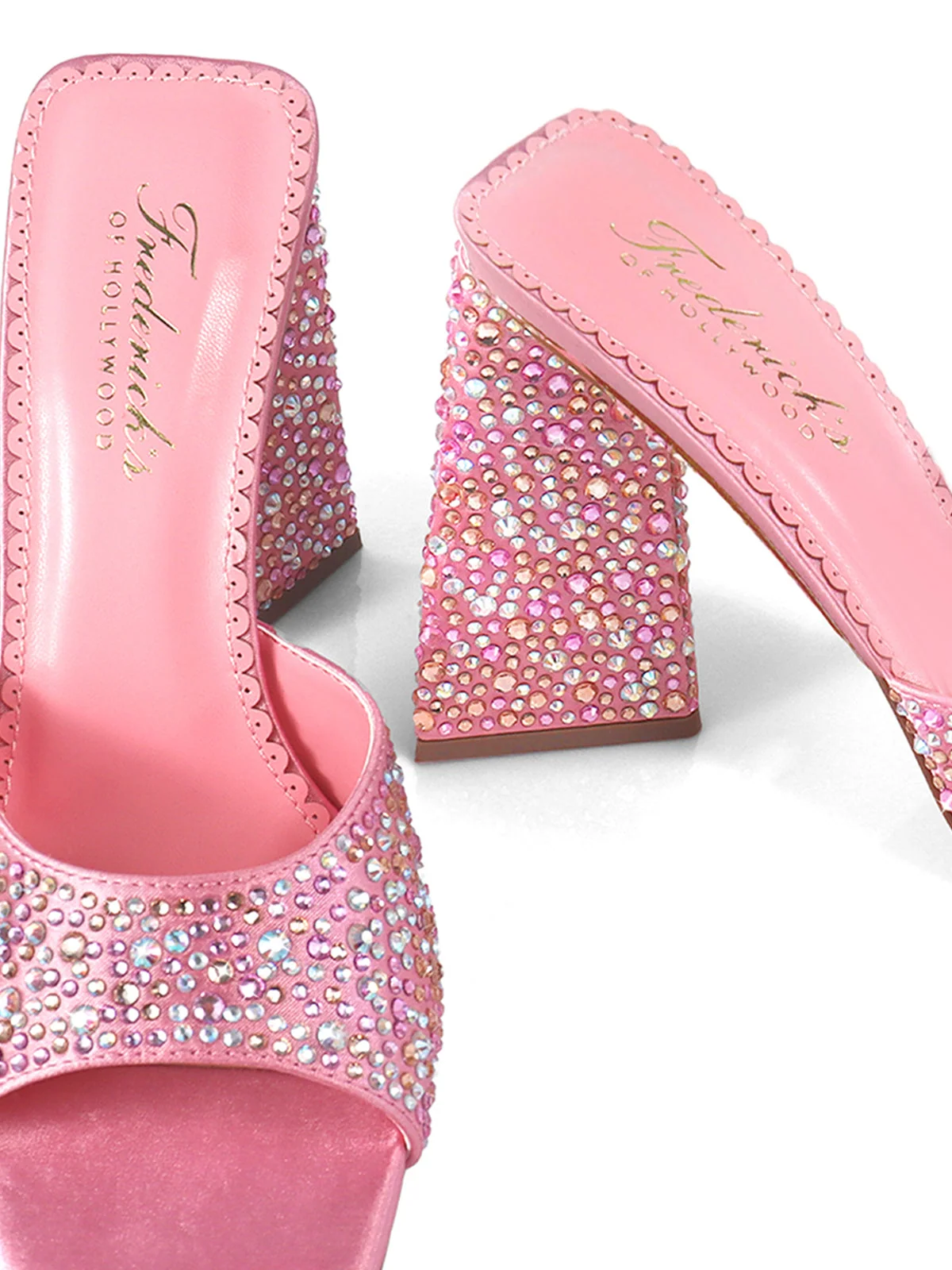 Darlene Mule Pink Satin Rhinestone Heels
