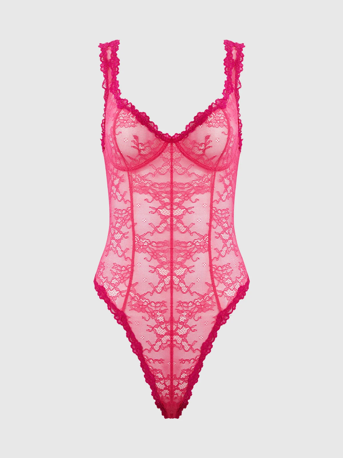 Pia Lace Wireless & Seamed Bodysuit in Purple Fuchsia