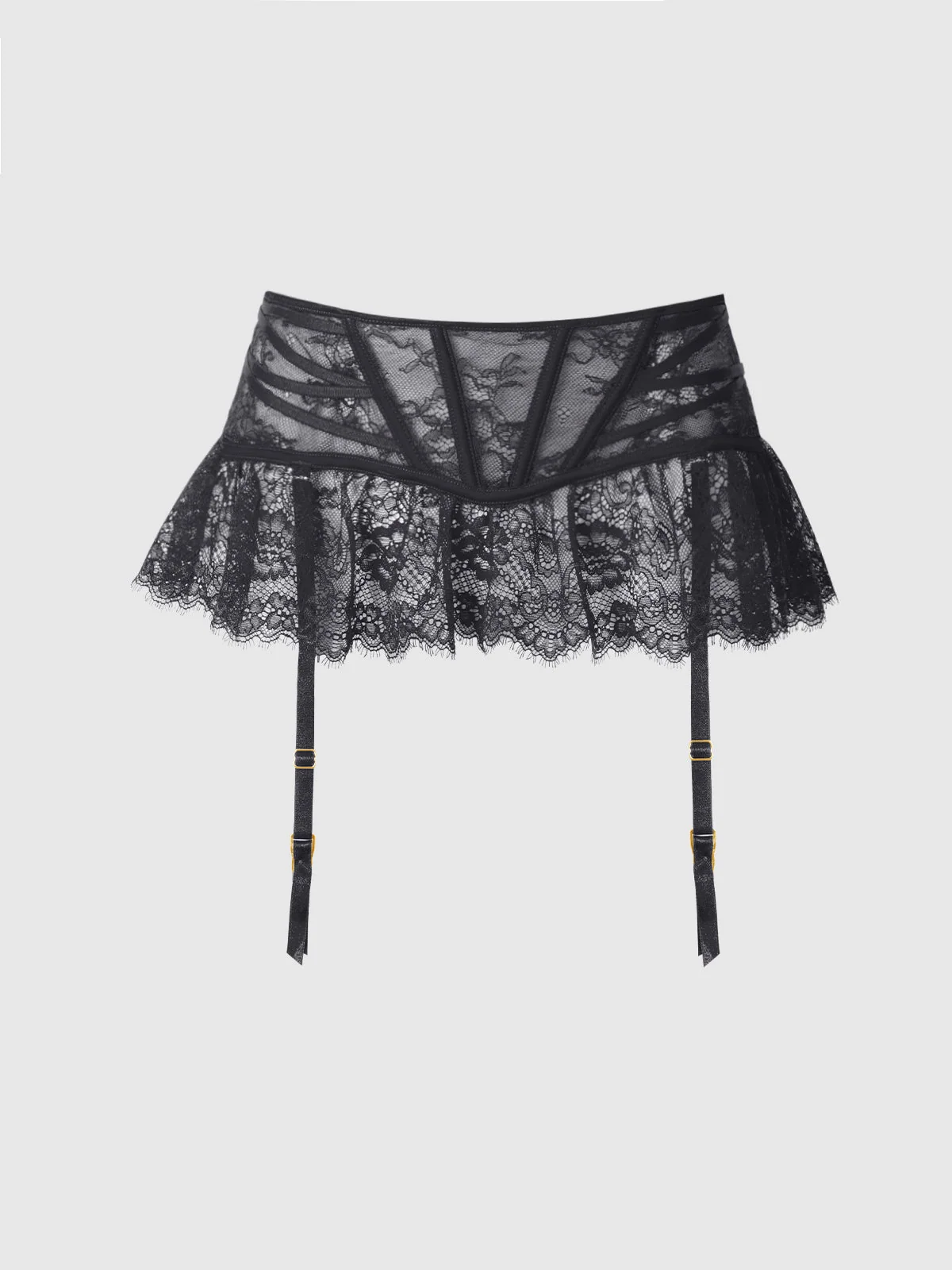Adelaide Satin & Lace Garter Belt in Black