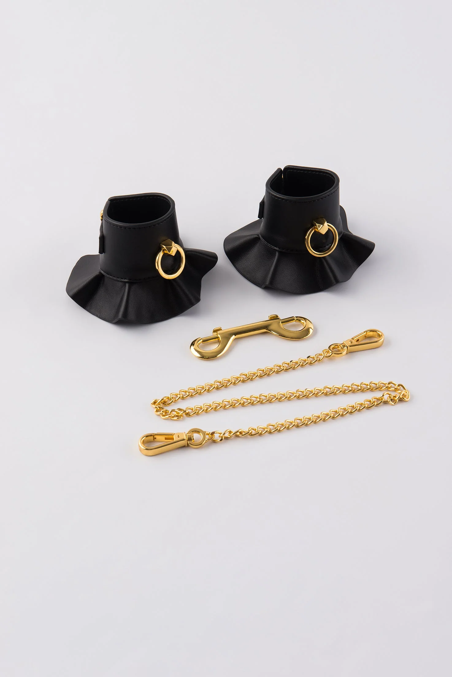 Leather-Like Ruffle Bondage Hand Cuffs in Black and Gold