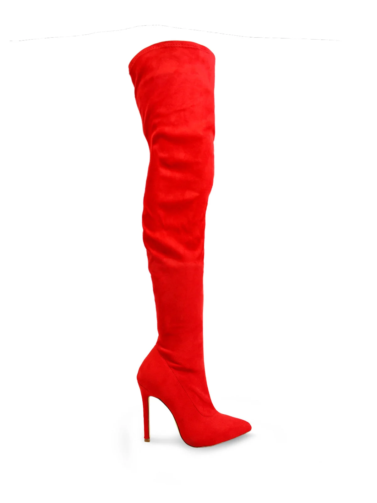 Gisele Stretchy Over-the-Knee Heeled Boots in Red
