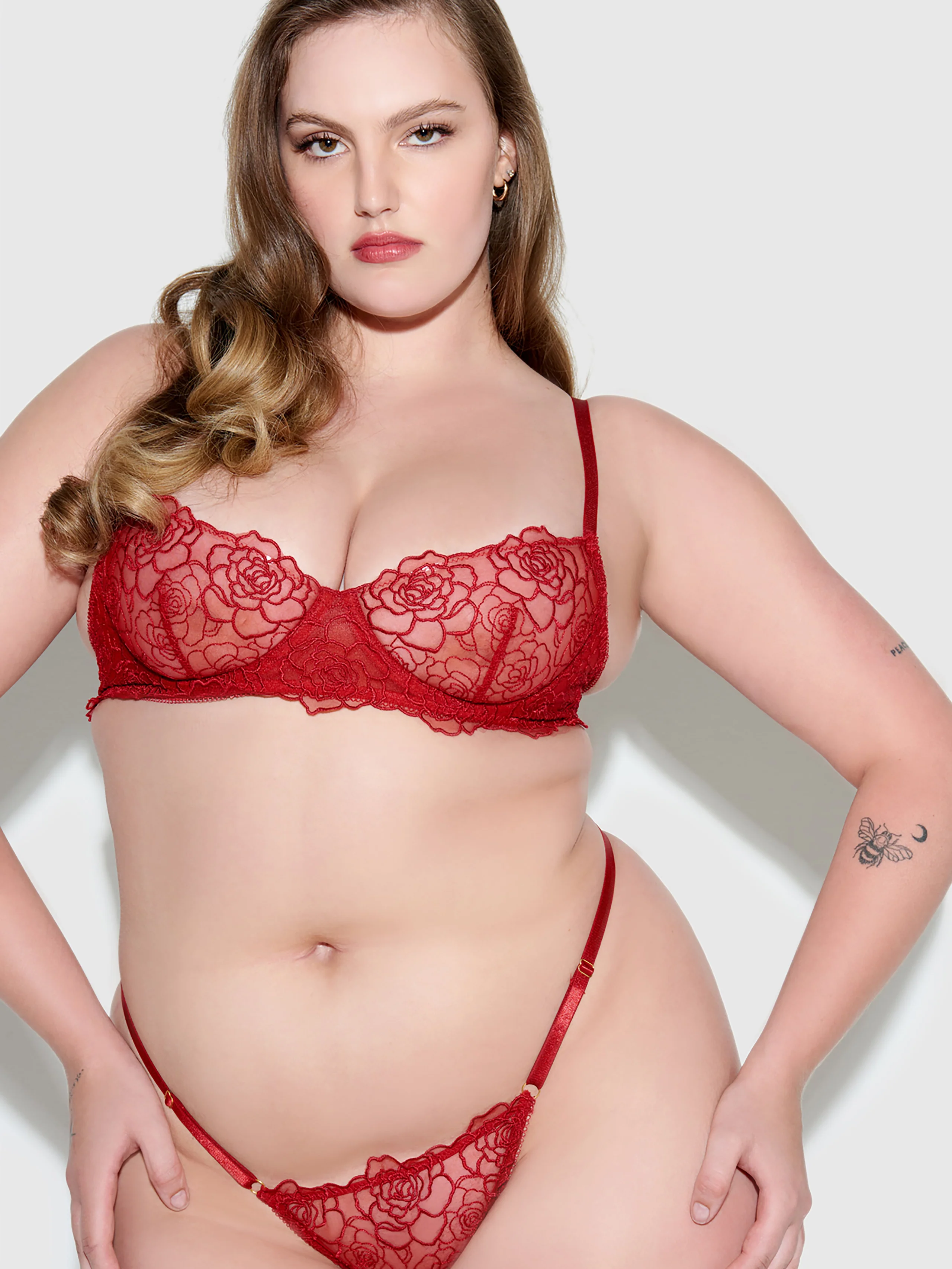 Melrose Embroidered Unlined Demi Bra in Crimson Red