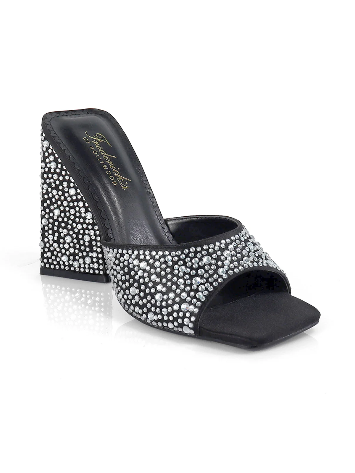 Darlene Mule Satin Rhinestone Heels in Black