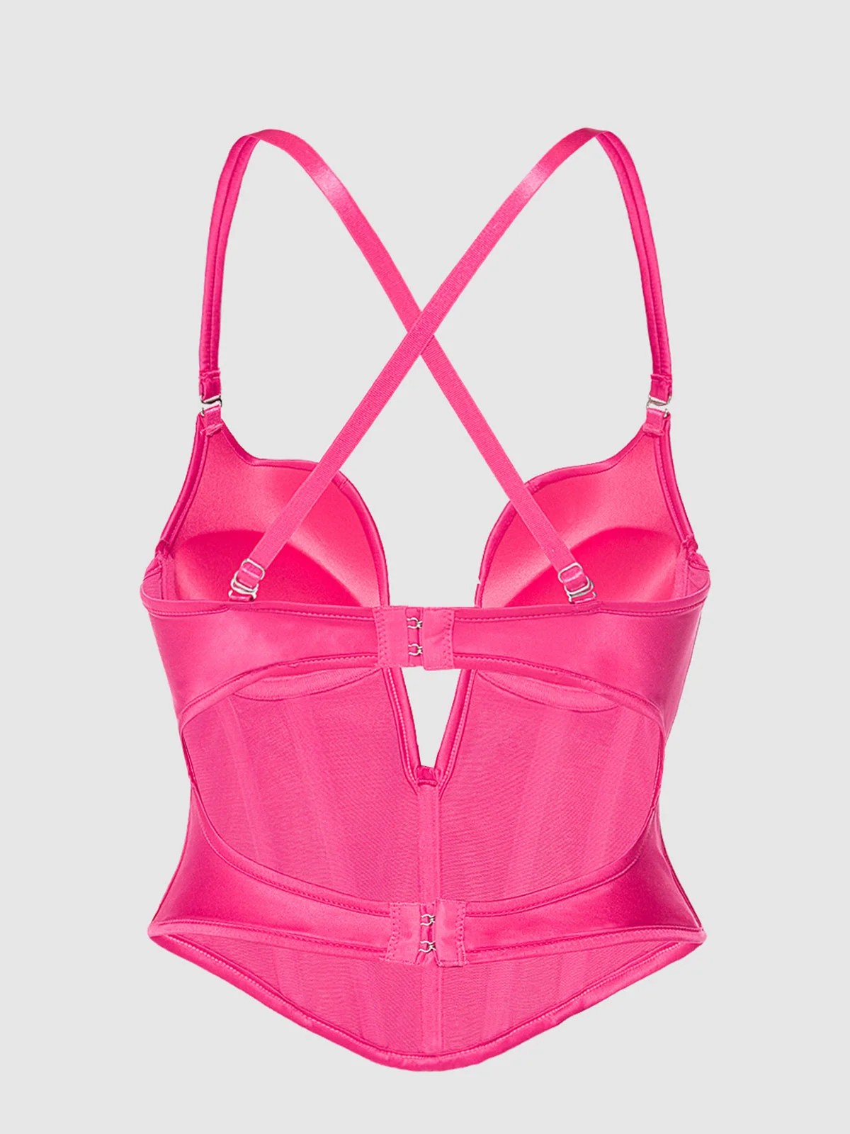 Rising Star Plunge Push Up Bustier in Petra Satin, Pink Dragon