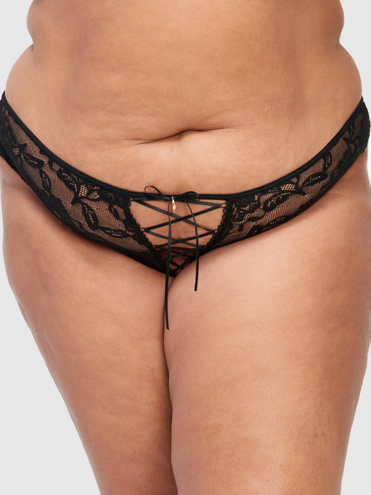 Mabel Lace Up Front Tanga in Soft Stretch Lace