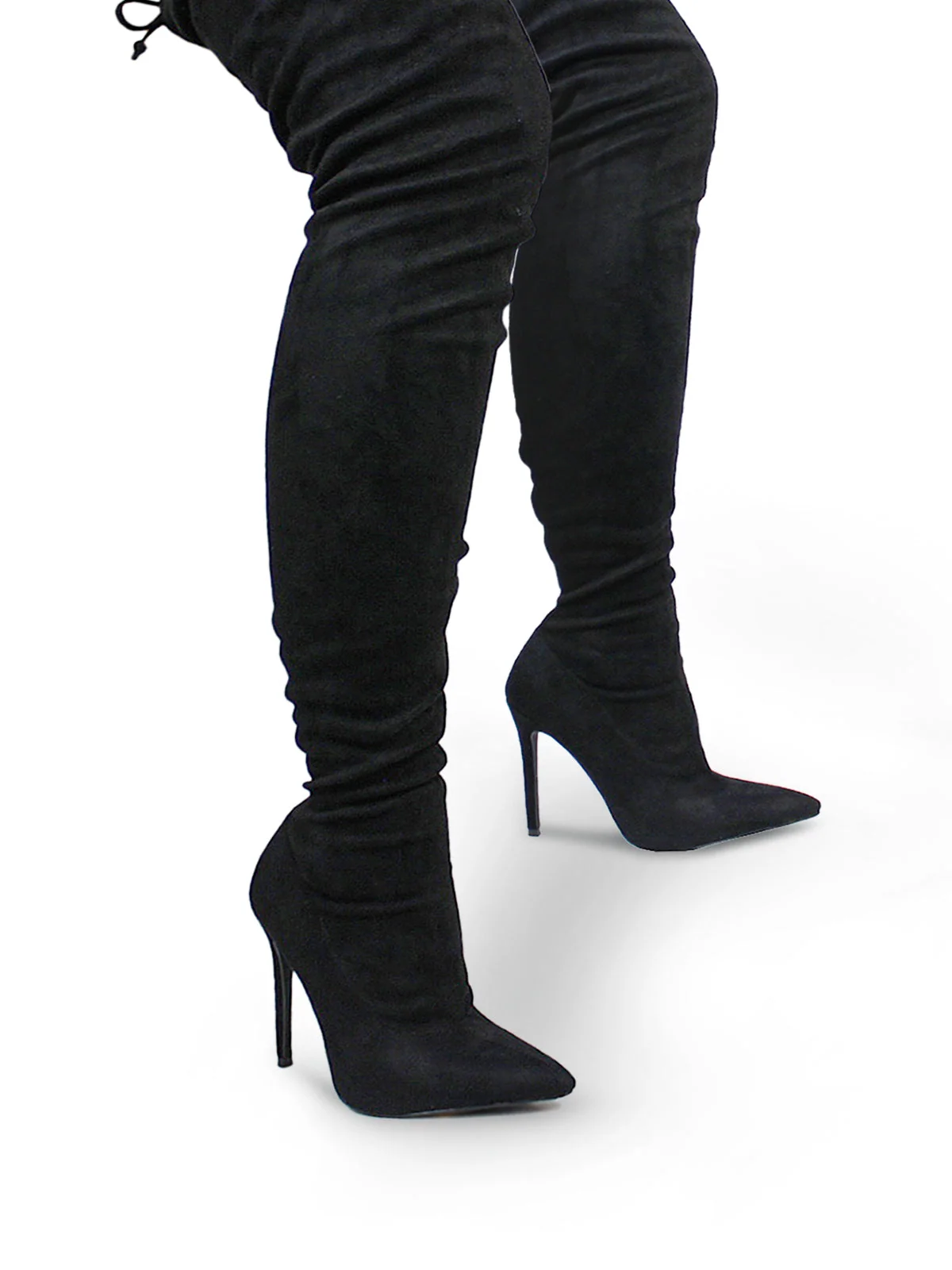 Heidi Stretch Over-the-Knee Boots in Black Suede with Stiletto Heel
