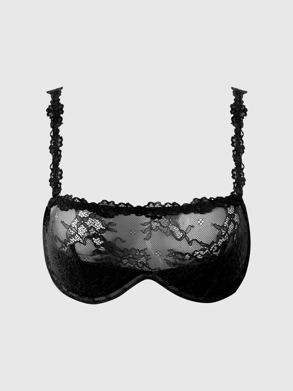 Pia Lace Push Up Half Cup Bandeau Bra in Black