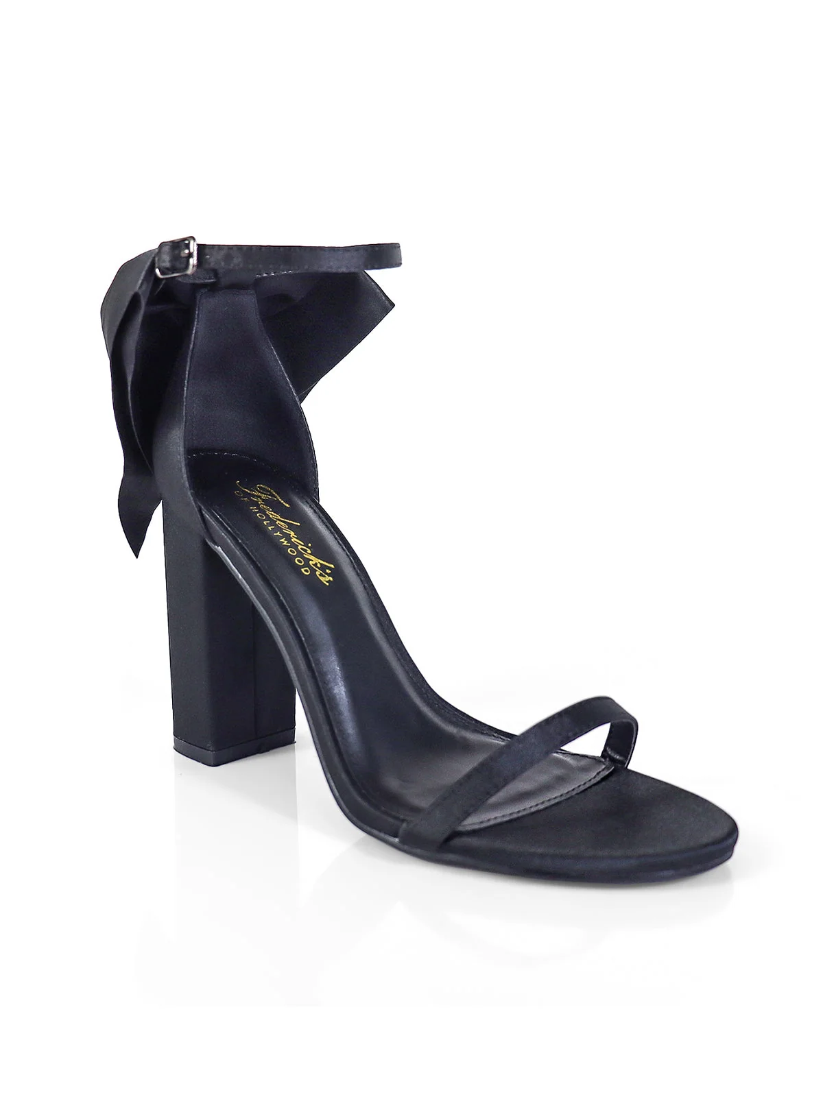 Athena Bow Pump Black Open-Toe Statement Heel