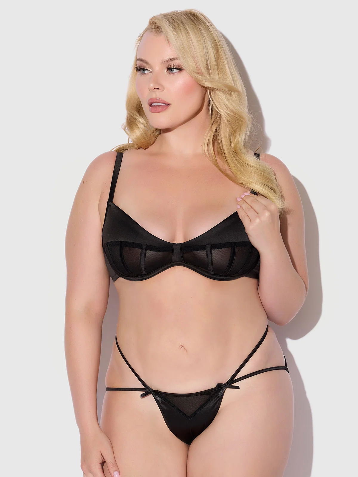 Petra Satin & Mesh Unlined Corset Cup Bra in Black