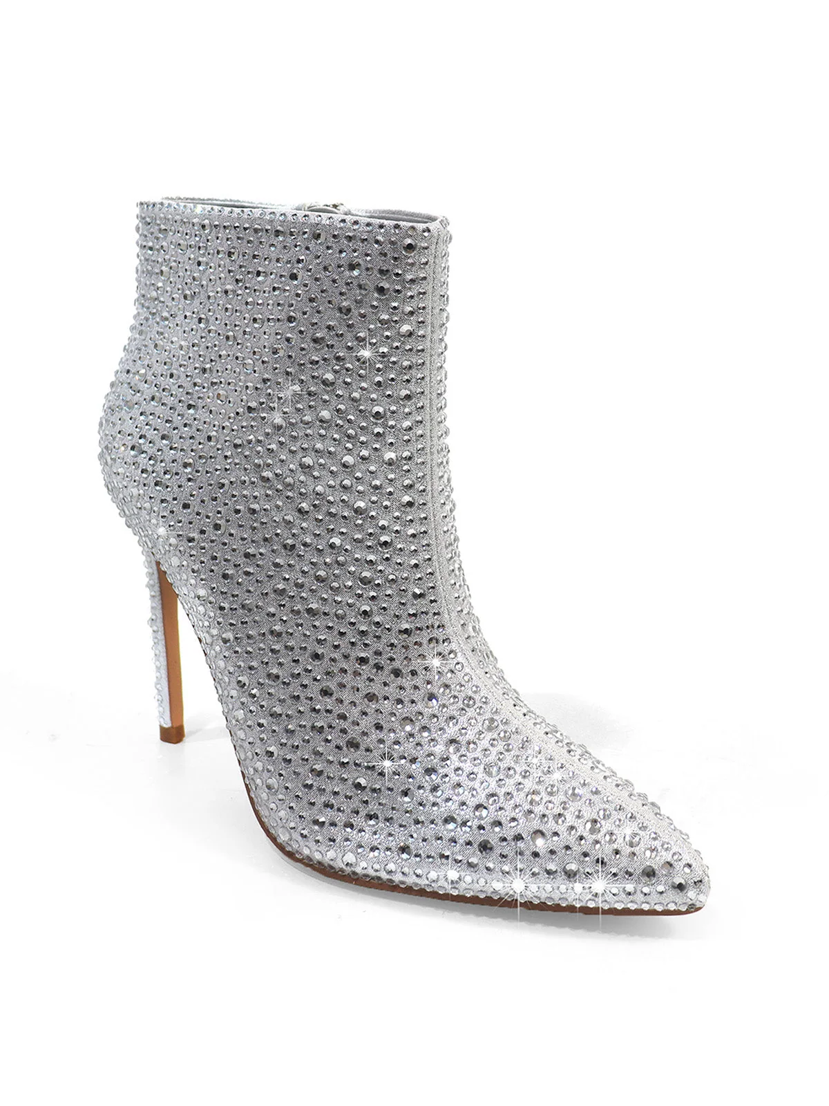 Izara Rhinestone Ankle Boots in Silver with Pointed Toe