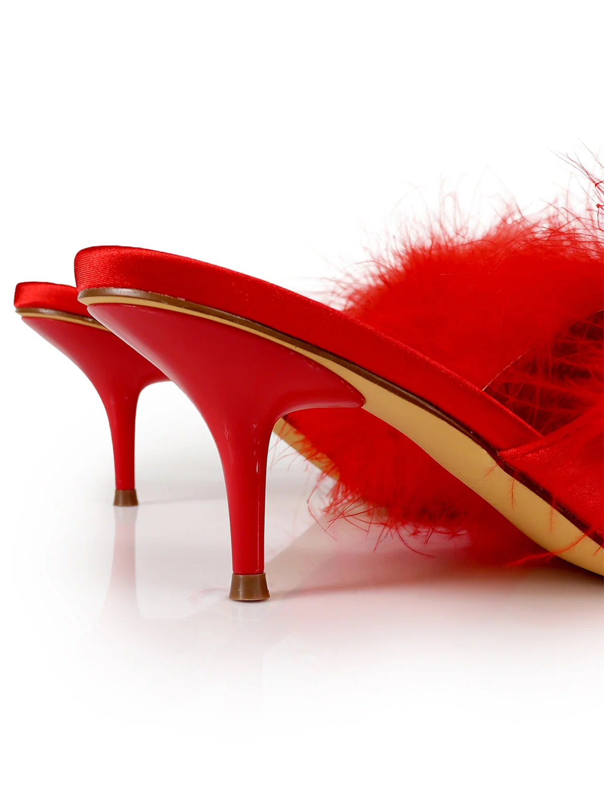 Luxor Feather Mule in Red Kitten Heel