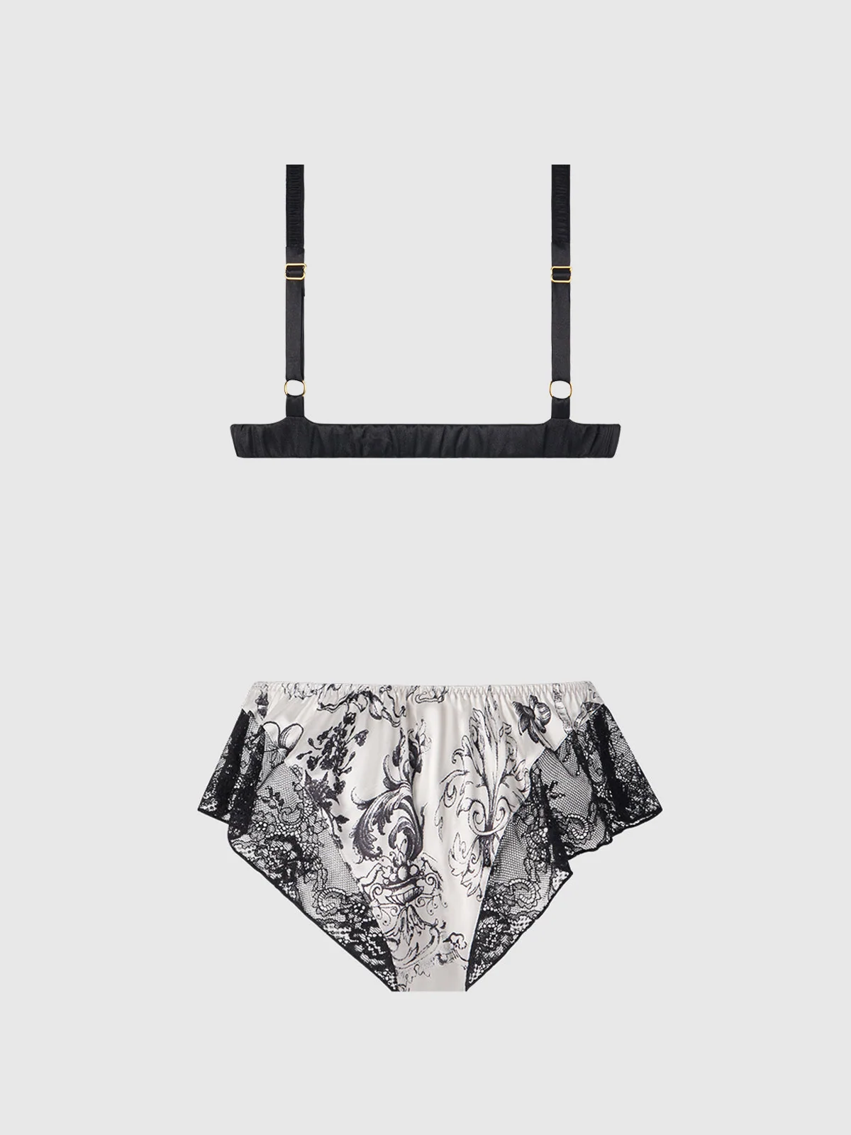 Scarlett Satin Sleep Bra and Shorty Set in Cream and Black