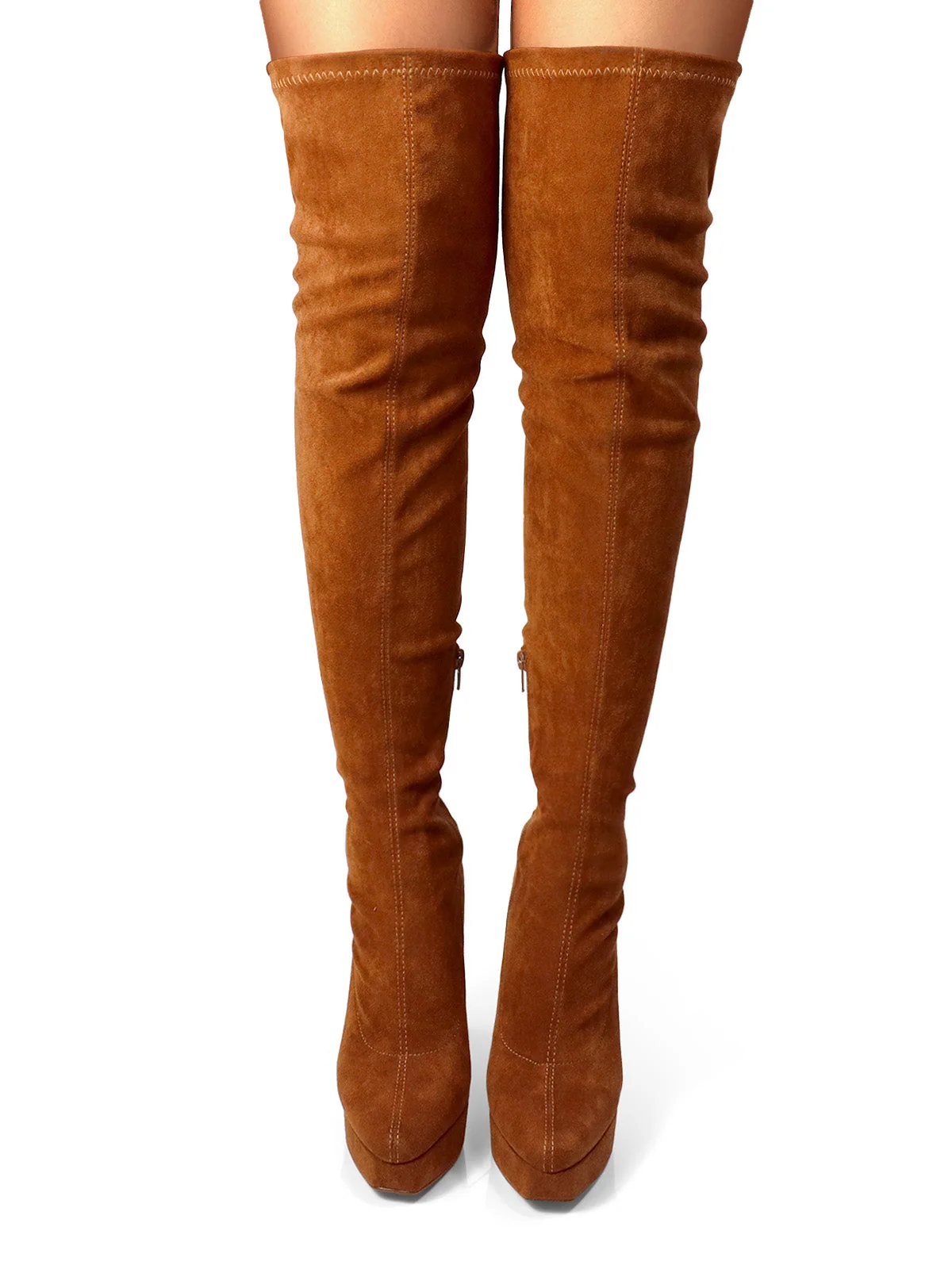 Jadore Stretchy Thigh High Boots in Chestnut Suede
