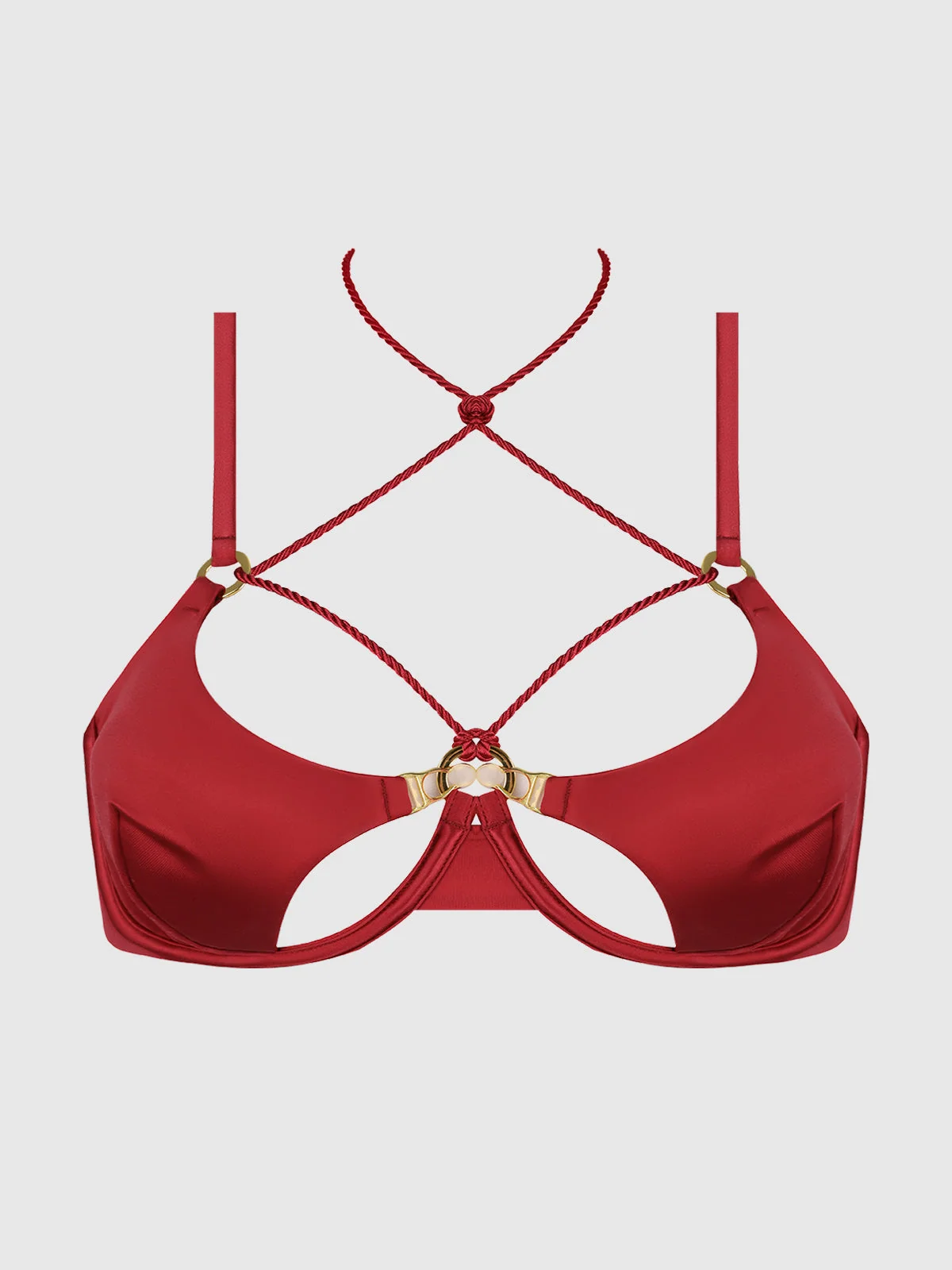 Nadya Liquid Satin and Rope Openable Cup Bra in Crimson Red