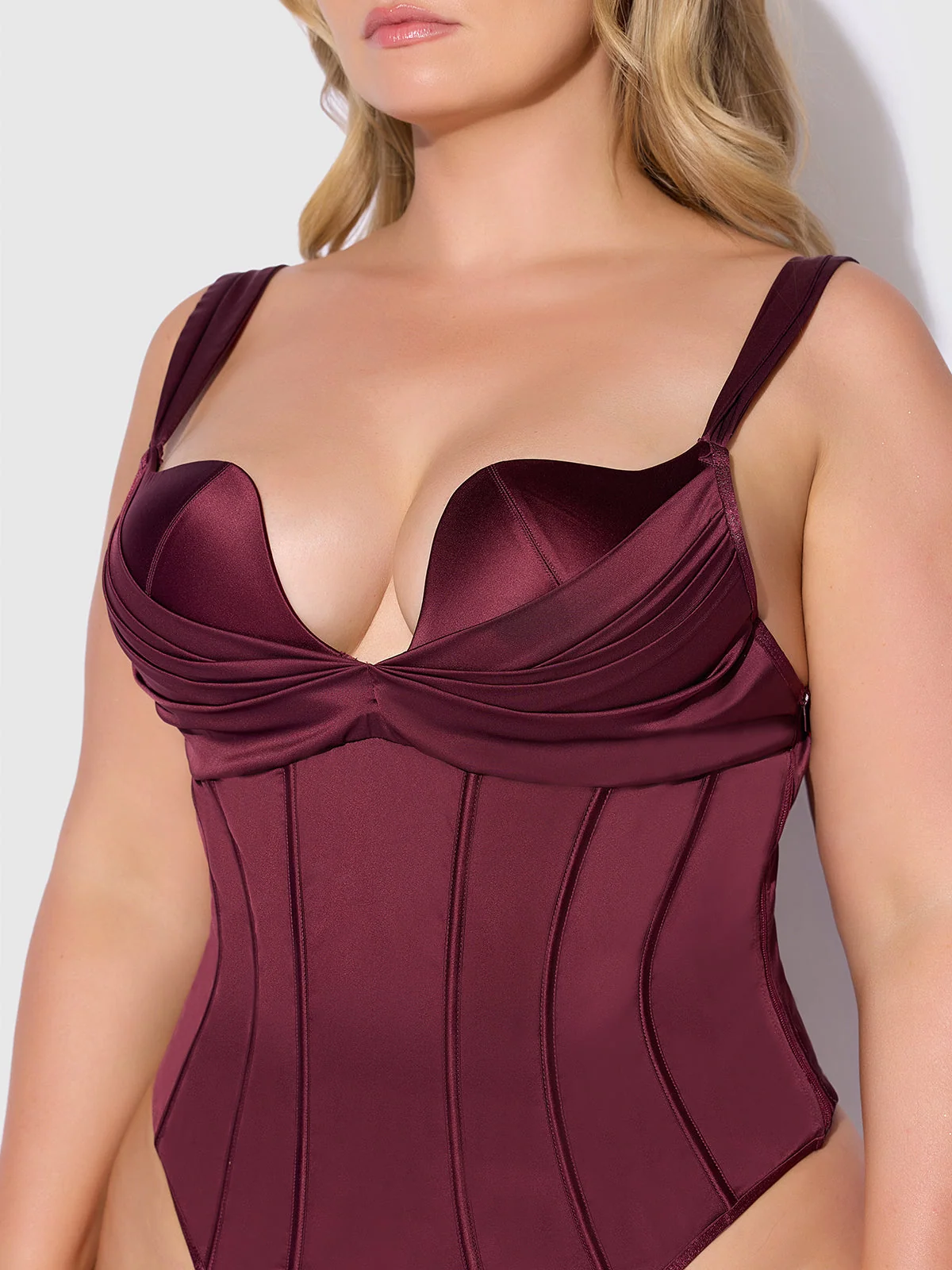 Rising Star Plunge Push Up Corseted Teddy（Petra Satin 缎面款）