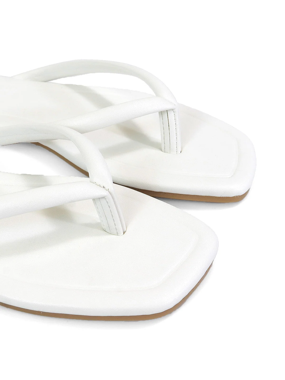 Tallulah Thong Flat Sandal with Square Toe in White