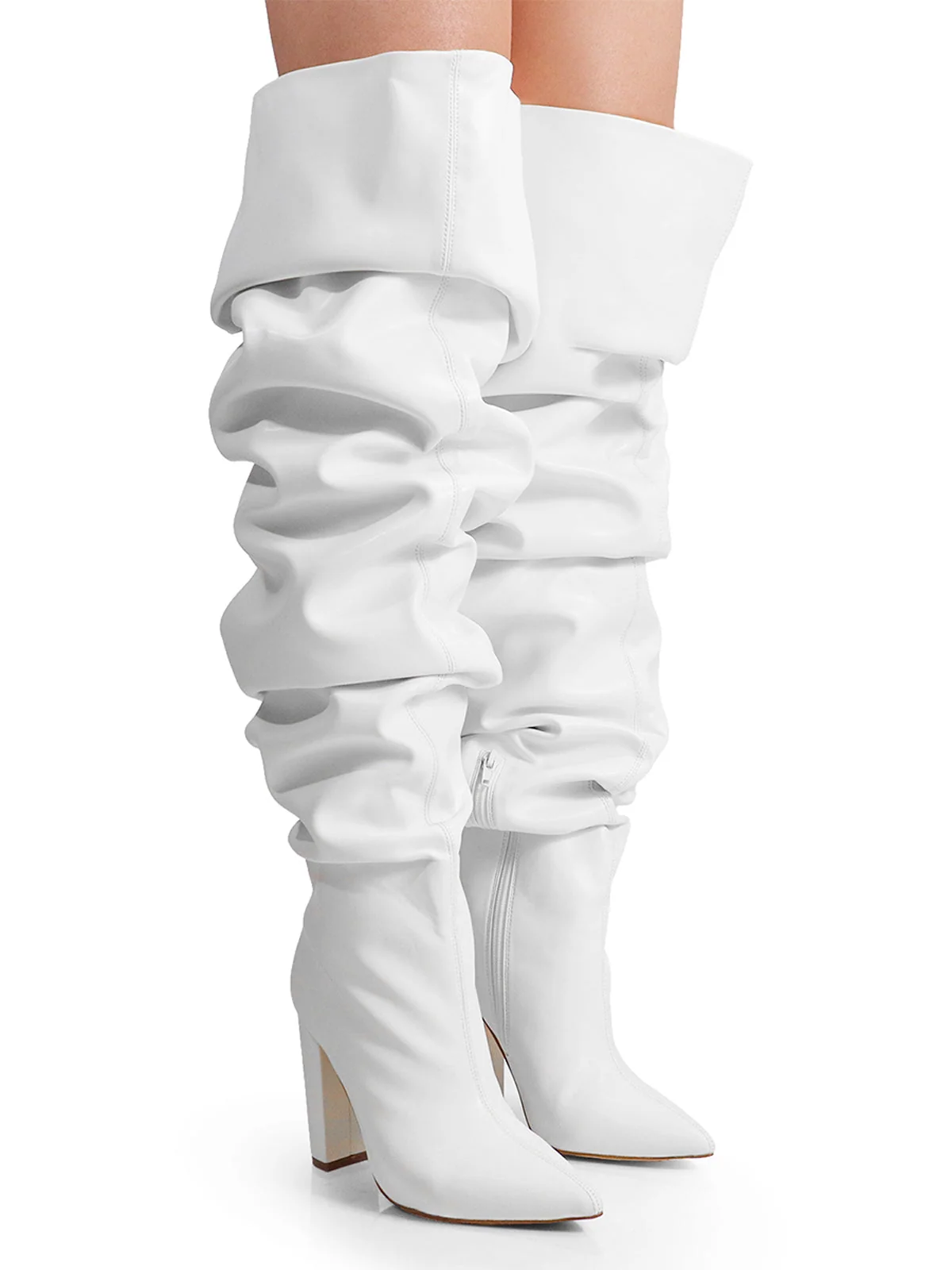 Lee Slouchy Boots in White with an Extended Length
