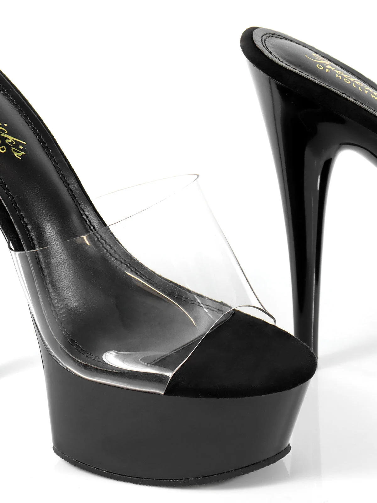 Candy High Platform Heels in Black with Clear Strap