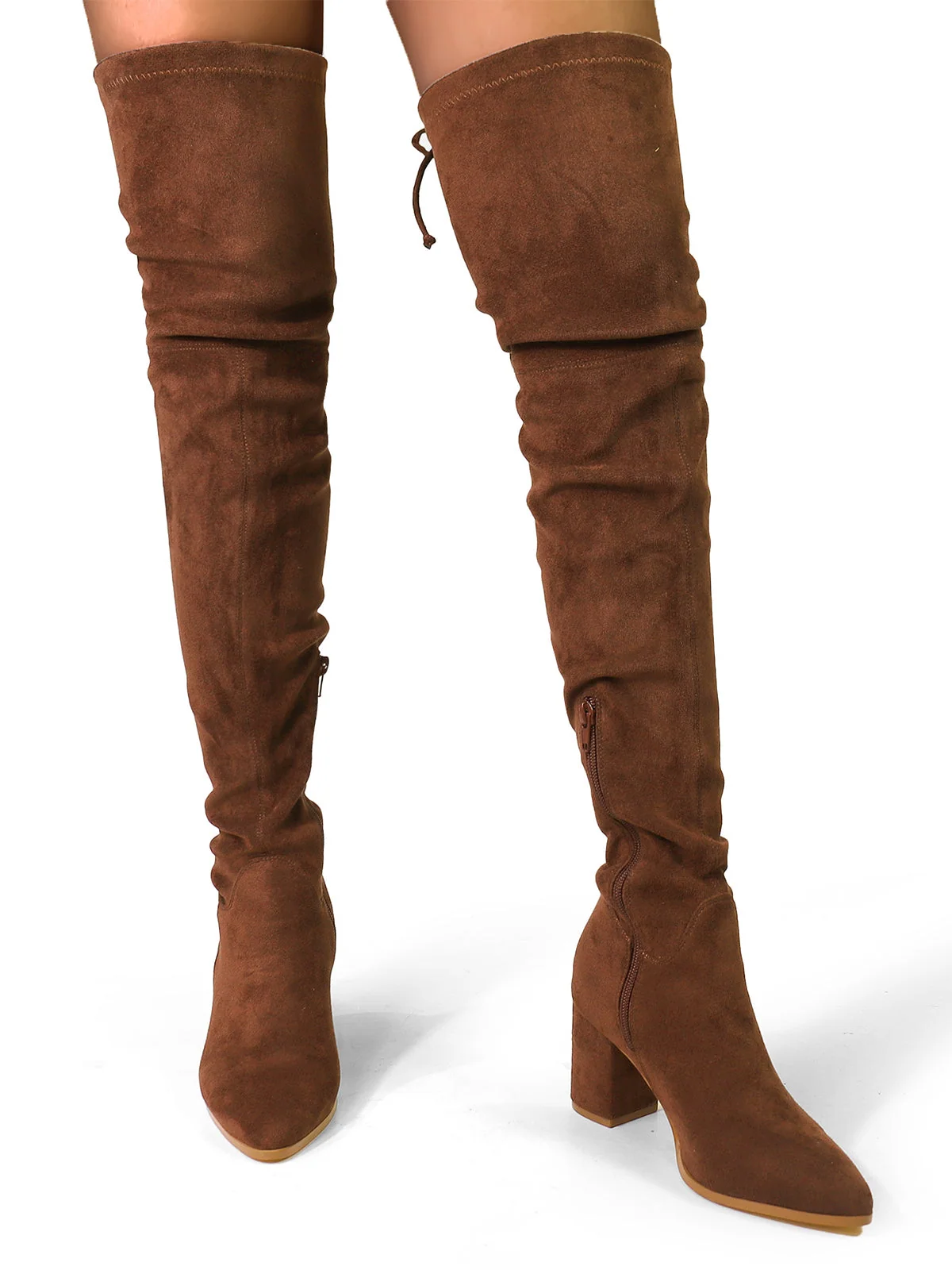 Becky Stretchy Thigh High Boots in Brown