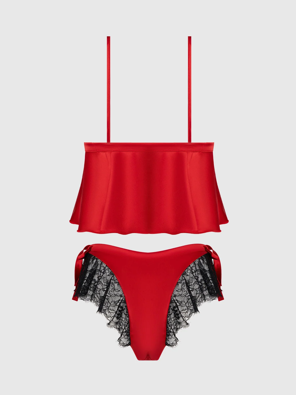Scarlett Satin Sleep Tie Cami and Shorty Set in Crimson Red and Black