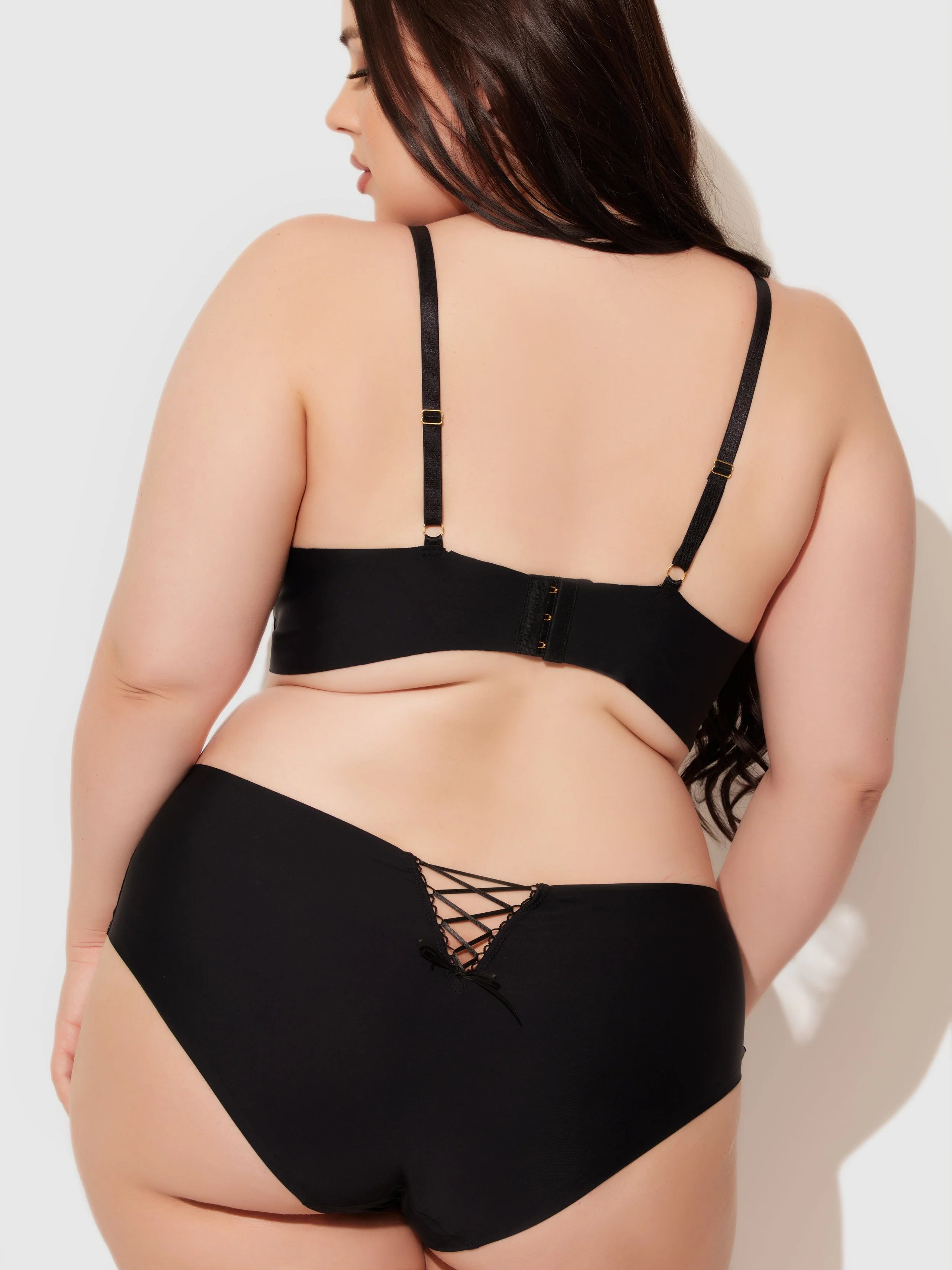 Natalia Micro Lace Up Plunge Push Up Bra in Black and Mocha