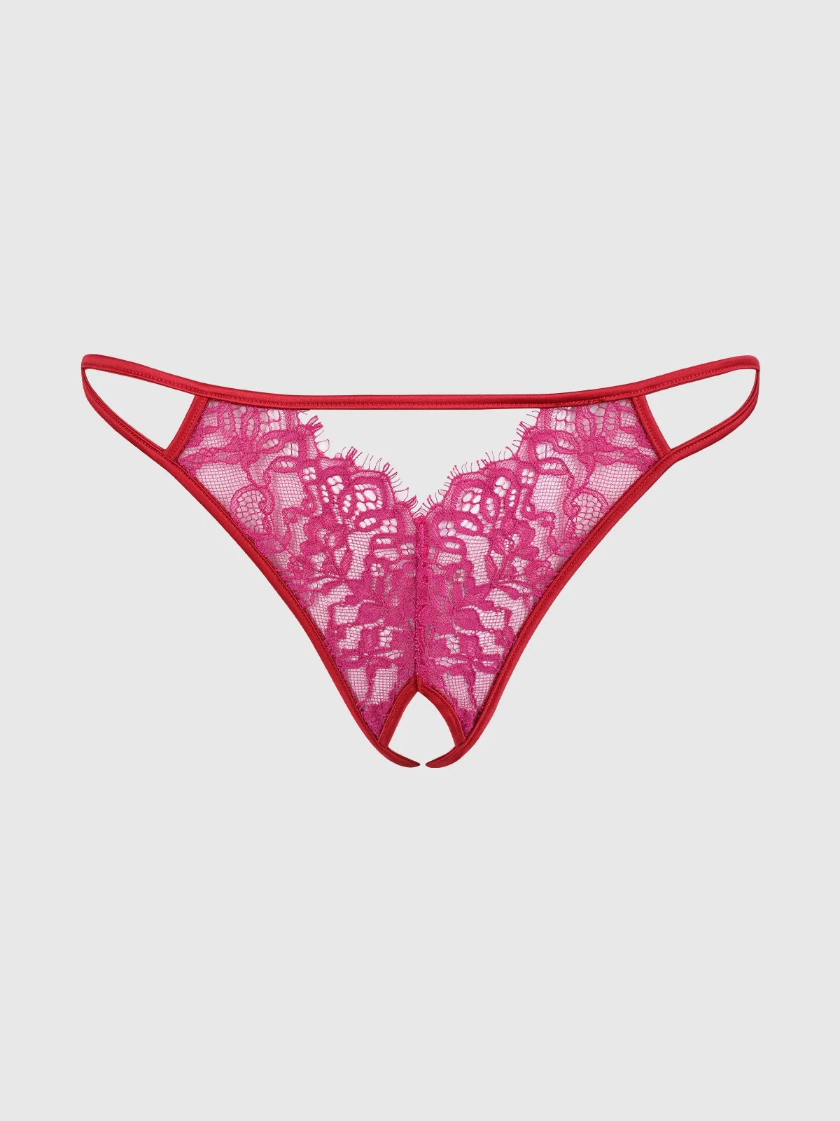 Rosalind Lace & Satin Crotchless G-String in Crimson Red Raspberry