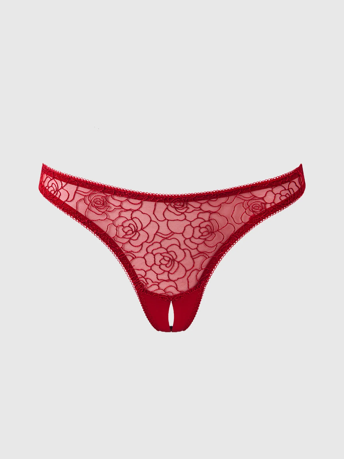 Melrose 刺绣开裆丁字裤 Crimson Red
