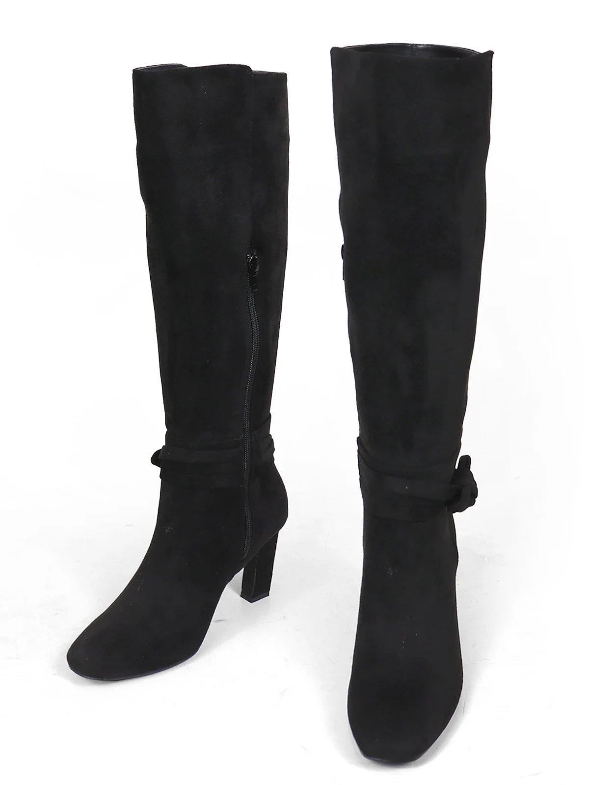 Janeth Suede Ankle Knot Chunky Heel Boots in Black