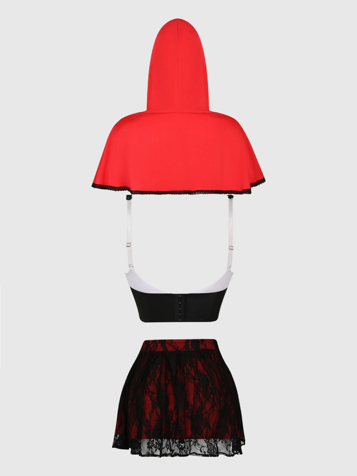 Lil Red Bustier, Micro Skirt & Hood Set in Red and Black