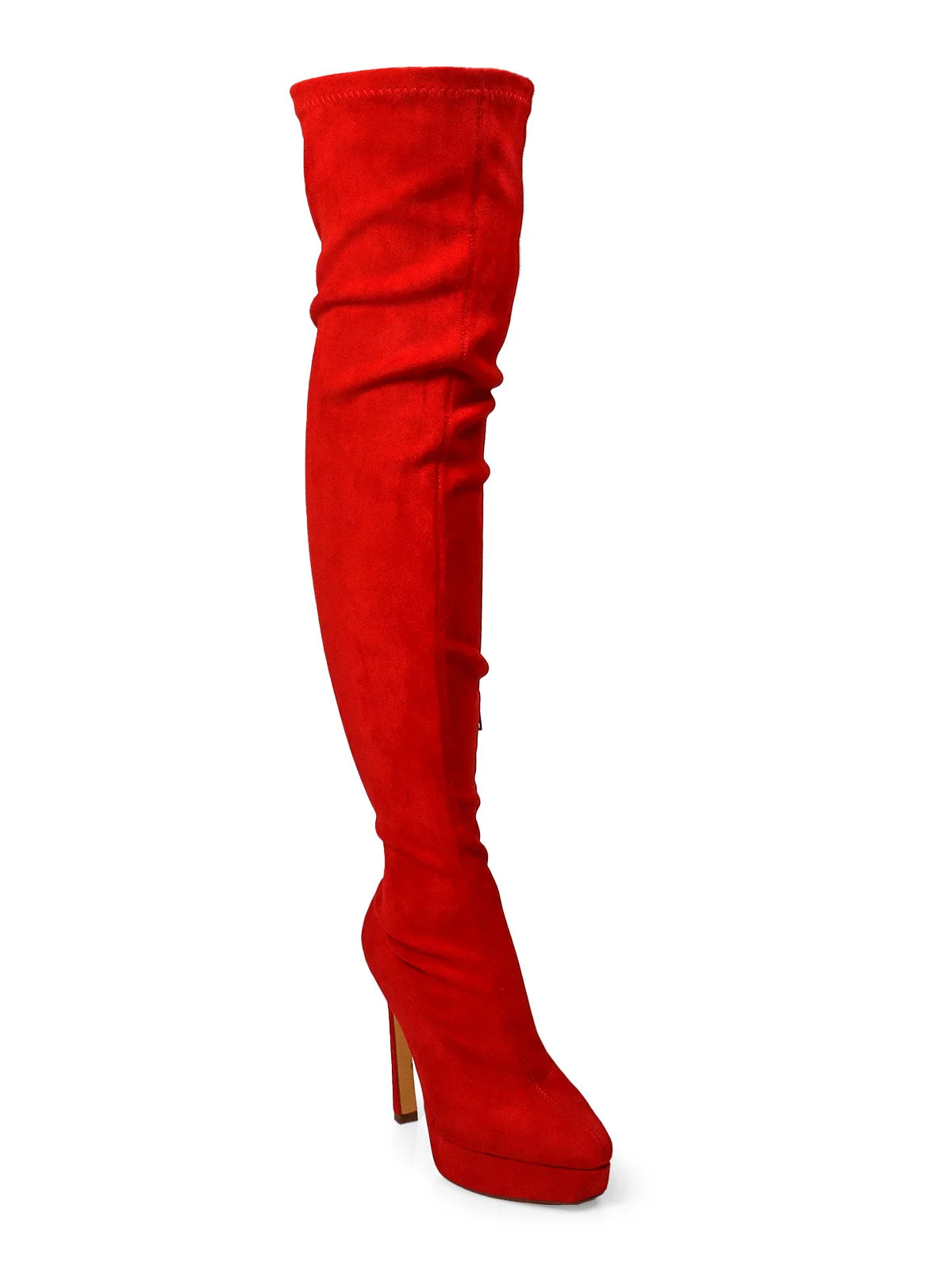 Jadore Stretchy Thigh High Boots in Red Suede
