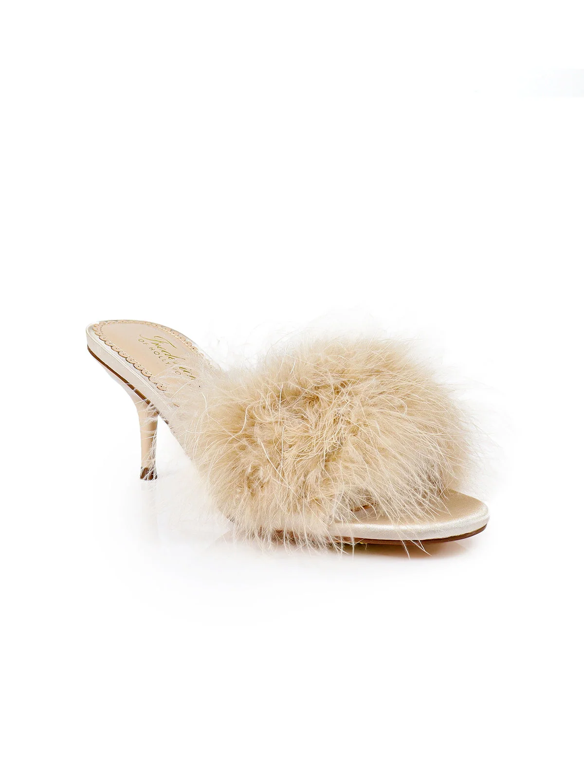 Luxor Feather Mule in Champagne Kitten Heel