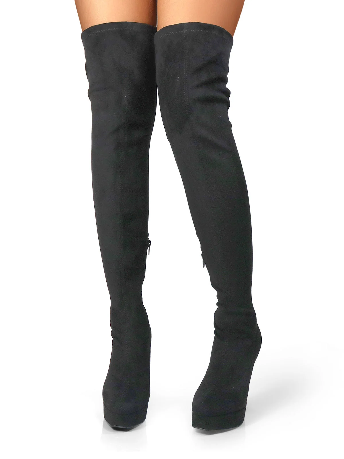 Jadore Stretchy Thigh High Boots in Black Suede