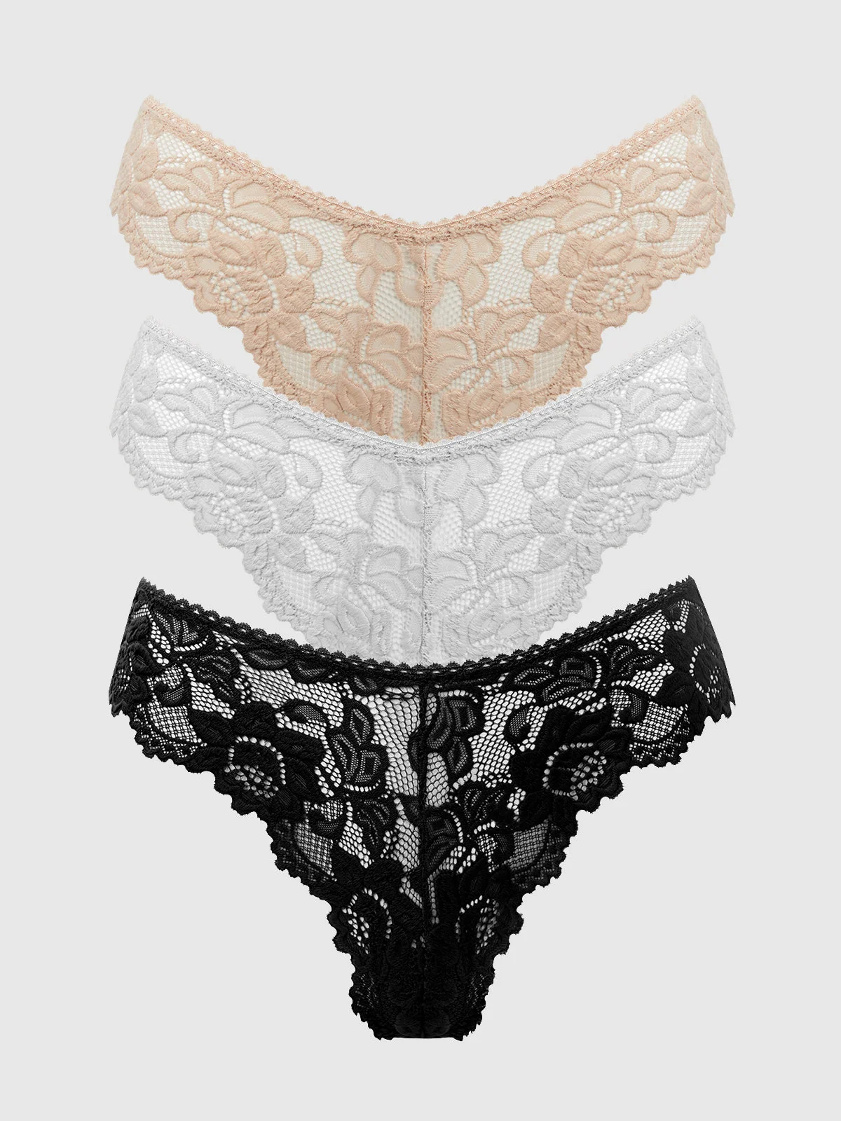 Jessica Lace Tanga 3 Pack in Nude, White and Black